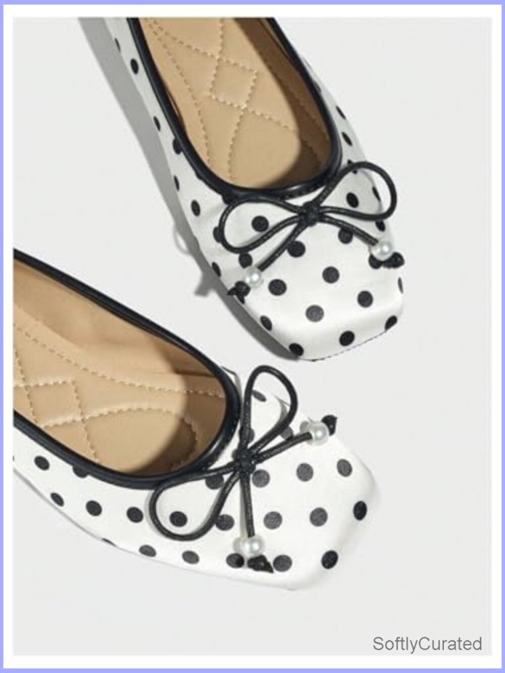 Women's Polka Dot Ballet Flats with Bow Knot and Lace Beading - Picture 5 of 6